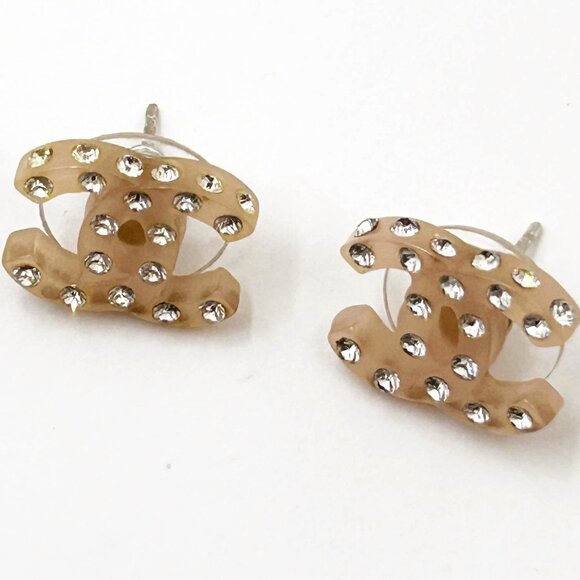 Chanel Pale Pink CC All over Crystal Piercing Earrings - Picture 3 of 4